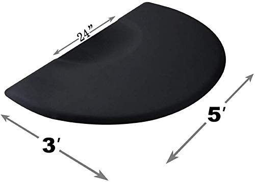 BarberPub 3 x 5 Feet Salon Floor Mat Anti Fatigue Barber Shop Chair Floor Mat for Hair Stylist Semicircle 1/2'' Thick 0020 (Black)