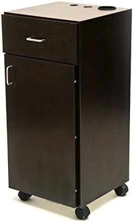 Buy-Rite Mia Portable Styling Station - 16" W x 16" D x 35" H, Extra Large Cabinet w/Adjustable Shelf, Easy-Glide Drawer, Rolling All-Wood Salon Trolley, Ships Fully Assembled, Black, BR-MIA