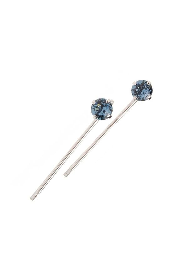 L. Erickson Little Gem Bobby Pin Pair - Denim Blue/Silver