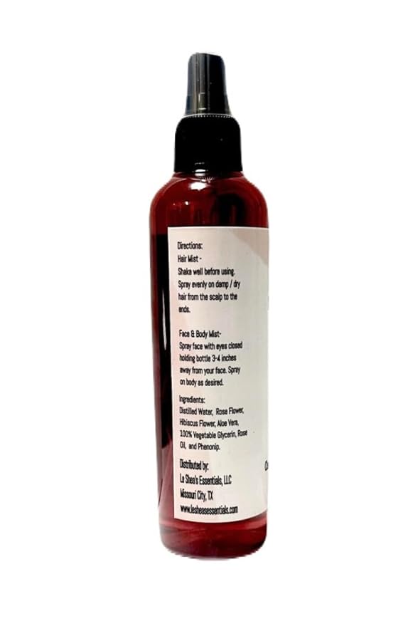 LE SHEA Hibiscus & Rose Water Spray w Aloe, Essential Oil, Refresh Condition Braid Dreadlock Loc Rosewater Facial Skin Body Face Mist 8.7 oz