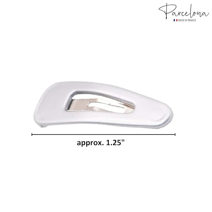Parcelona French Mini Set of 4 Small Celluloid Acetate Snap Hair Clips No Slip Fashion Durable Styling Women Hair Accessories Girls Snap Hair Barrette, Made in France (Silver)