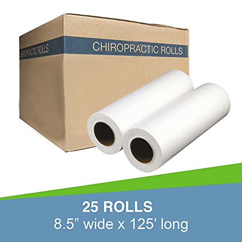25-Pack 8.5" x 125' White Crepe Finish 17 Pound Paper Headrest Paper Rolls for Medical, Exam and Chiropractic Tables