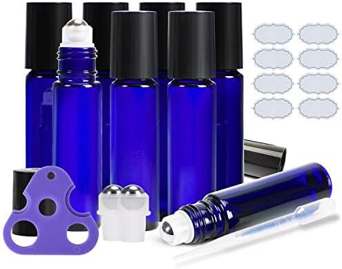 ULG 4/8/12-Pack Essential Oil Roller Bottles 10ml, Empty Bottles with Stainless Steel Roller Balls and Waterproof Labels, Roller Balls For Essential Oils