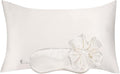 Vegan Silk Sleep Set, Vegan Silk Pillowcase with Large Scrunchie and Eye Mask for Hair and Skin, Self Care Essential Satin Night Routine Kit (Cream Color)
