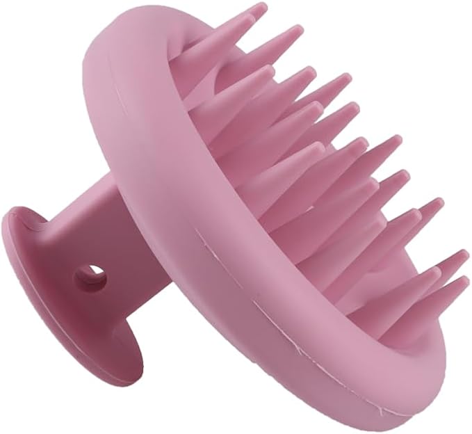 Silicone Scalp Massager Shampoo Brush Scrubber with Soft Bristles Exfoliator for Shower Dandruff Removal Wet Dry Hair Growth and Care Pink