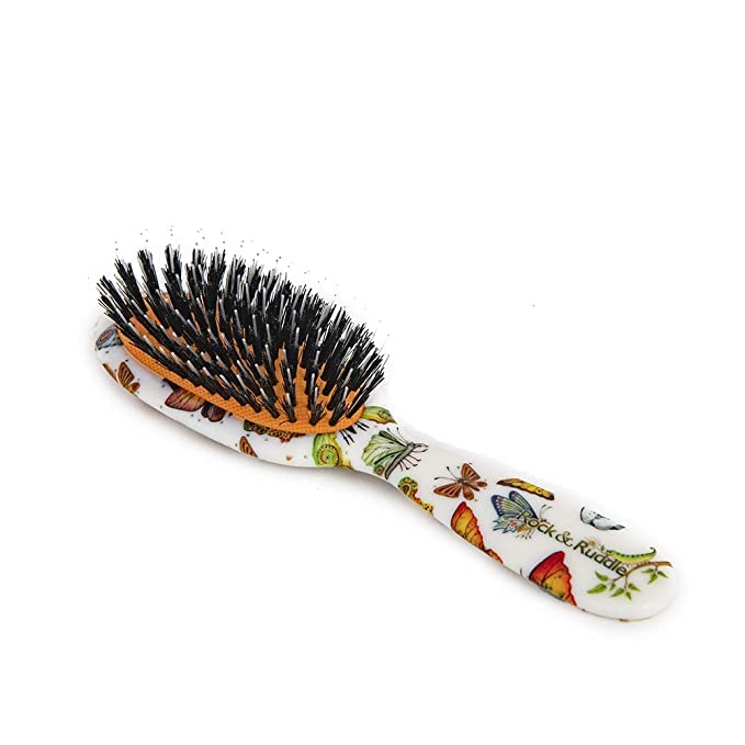 Rock & Ruddle Natural Mixed Boar Bristle Hair Brush for Women and Kids (Small 6.9") - Wet or Dry Hair, Detangling Smoothing Blowdrying - Designed & Made in UK - Butterflies Design