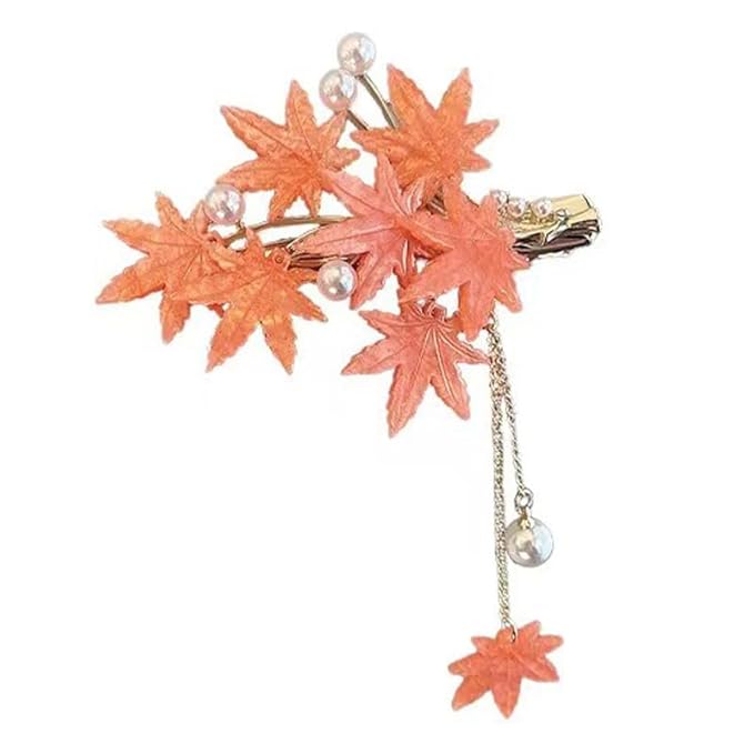 Fall Maple Leaf Hair Clip for Women Tassel Metal Maple Leaf Hair Barrettes Pearl Hair Accessories for Women Thanksgiving Birthday Presents Decorations