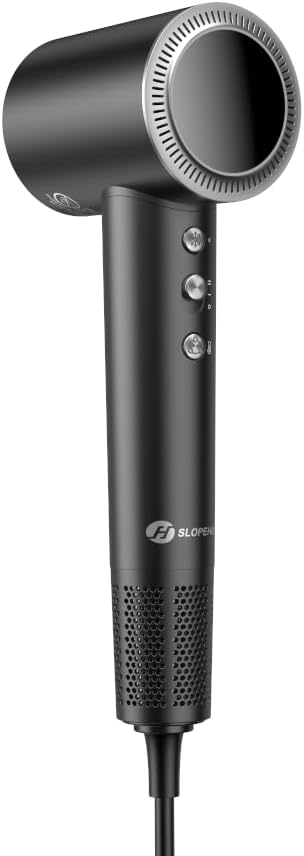 slopehill 110,000 RPM Professional Hair Dryer - 0.8lb Ultra-Lightweight, 2 Billion Ion Technology for 98% Frizz Reduction, AI Smart-Temp Control, Magnetic Attachments for All Hair Types (Dark Grey)