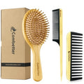 Bamboo Hair Brush and Comb Set, Massage Scalp Detangling Hairbrush for Hair Growth, Bakelite Durable Anti Static Wide-Tooth Comb & Rat Tail Comb for Women, Men, Kid