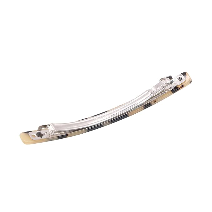 French Amie Long and Thin White Tokyo Large 4” Handmade Celluloid Automatic Hair Clip Barrette for Women and Girls (White Tokyo)