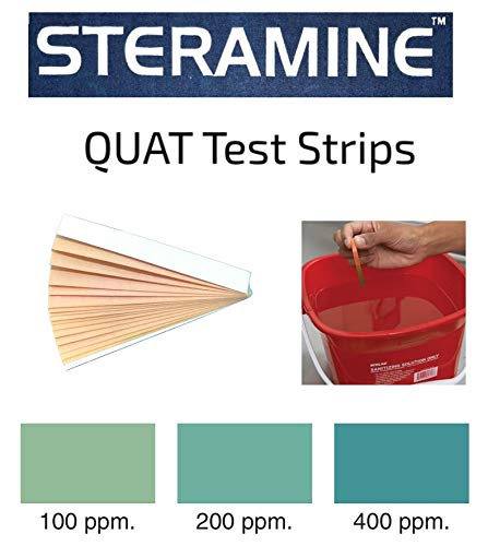 Steramine Quat Test Strips for Food Service by FryOilSaver Co., 32x Litmus Paper Strip & 30x QT-10 Test Strips Measures 0-400 PPM, Color Chart for Testing Steramine Quaternary Tab Sanitizing Solutions