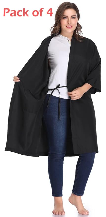 Salon Robes Smock for Clients, Pack of 4, Hair Salon Client Gown Cape, Black