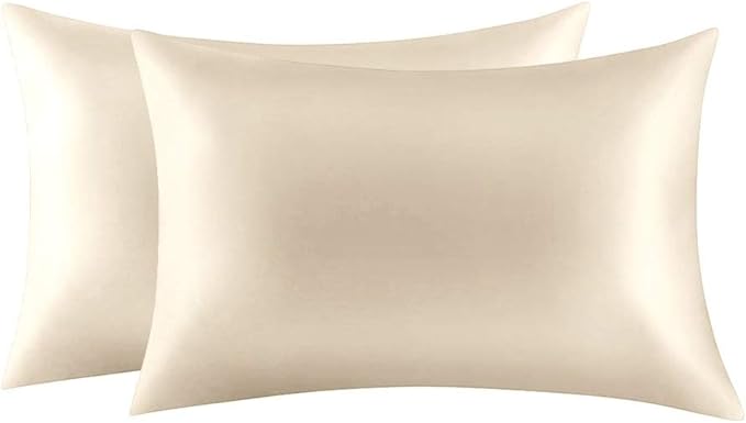 100% Mulberry Silk Pillowcases Set of 2 for Hair and Skin and Super Soft and Breathable Standard Size Nature Silk Pillowcases (Standard, Buff Beige)