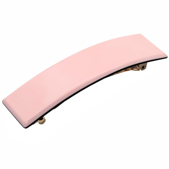 French Amie Fine 1" Wide Rectangular Celluloid Handmade Blush Pink Automatic Hair Barrettes for Women French Hair Clips