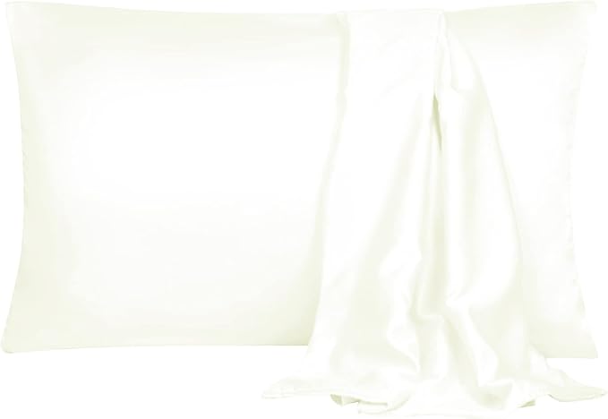 uxcell 2 Pack Silk Satin Pillowcase for Hair and Skin, Cool, Silky, Soft Breathable Pillow Cases Standard Size 20x26 Inch Sateen Pillowcase Pearl White with Envelope Closure
