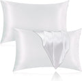 Silk Pillowcase for Hair and Skin, 2 Pack 100% Mulberry Silk Pillowcase 25 Momme, 600 Thread Count, Both Side Pure Silk Pillow Cover with Hidden Zipper (White, Queen 20''×30'')
