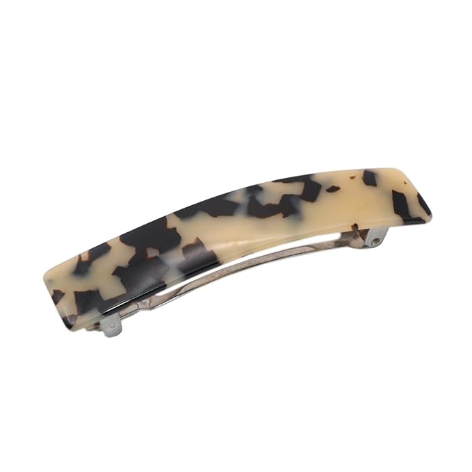 French Amie Oblong Handmade 3.5" Celluloid Automatic Hair Clip Barrette French Hair Clip for Girls Strong Hold Hair Clips for Women No Slip Durable Paris Hair Accessories, Made in France (White Tokyo)