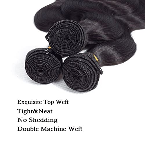 Color 1B Body Wave Bundles Natural Black Human Hair Bundles 26 28 30 Inch Niegmeag Brazilian Virgin Remy Hair Extensions Double Weft Soft and Silky Body Wave Bundle Hair Weave