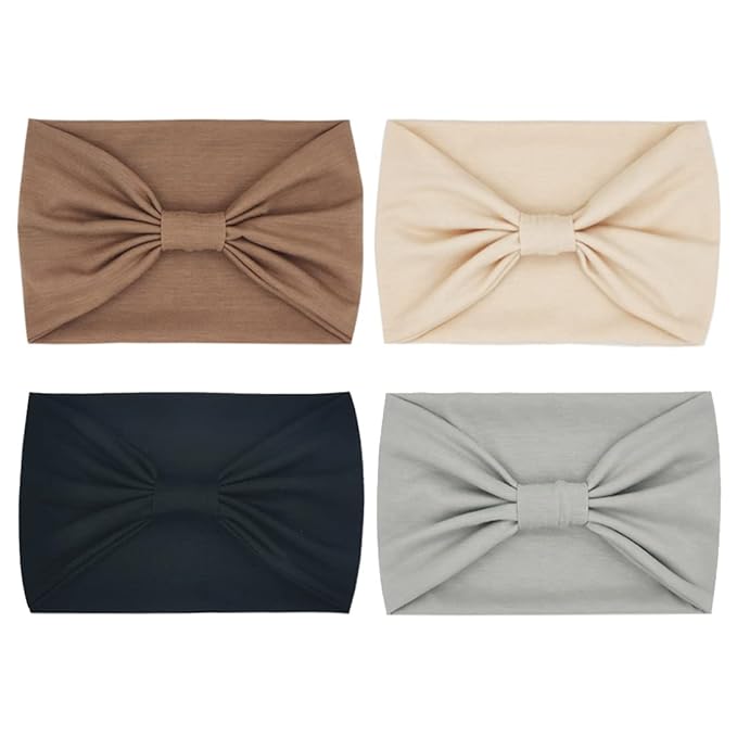 Wide Boho Headbands for Women Fashion Knotted Headband Yoga Workout Hair Accessories African Head Wrap 4 Pack