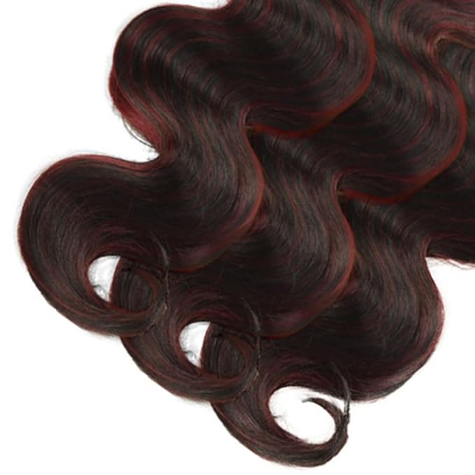 P1B99j Body Wave Bundles Highlight Human Hair Bundle Peruvian Brazilian Virgin Remy Hair 3 Bundles 16 18 20 Inch Double Weft 2 Tone Black and Red Bundle Hair Weave