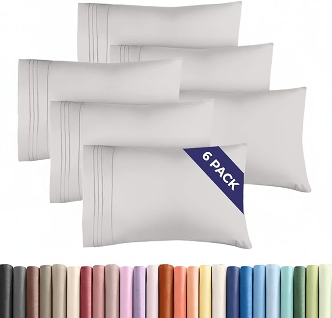 King Pillow Cases Set of 6 - Ultra Soft Hotel Quality Pillowcase Covers - Comfy, Cozy & Wrinkle Free - Shrink, Stain and Fade Resistant - Machine Washable Pillow Protectors - 6 Piece Set - French Grey