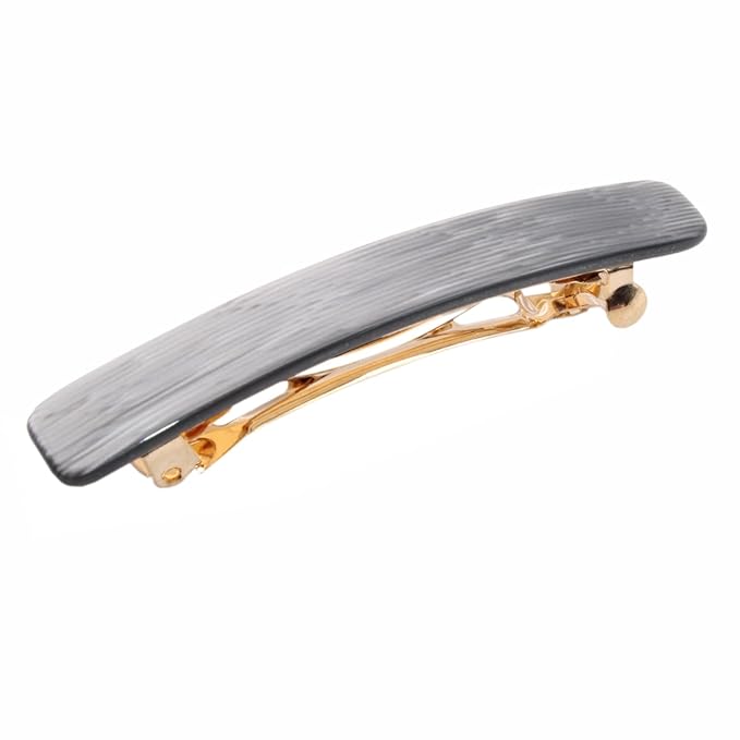 French Amie Small 2 1/4 inch Celluloid Handmade Hair Barrette No Slip Grip Durable Styling Women Hair Accessories Hair Clip for Girls, Made in France(Metallic Grey)