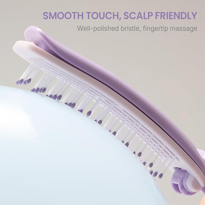 4 Pcs Foldable Travel Hair Brush, Compact and Lightweight with Mirror, Self-Cleaning Design, Mini Hair Detangle Comb with Soft Bristles, Small Pocket Brush for Purse