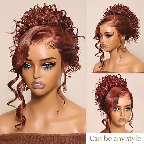 AMIRTY 250 density 32 Inch Dark Ginger Wig Human Hair Pre Plucked 13x4 Auburn Colored Lace Front Wigs Body Wave Glueless Wigs Human Hair HD Lace Frontal Reddish Brown Human Hair Wig