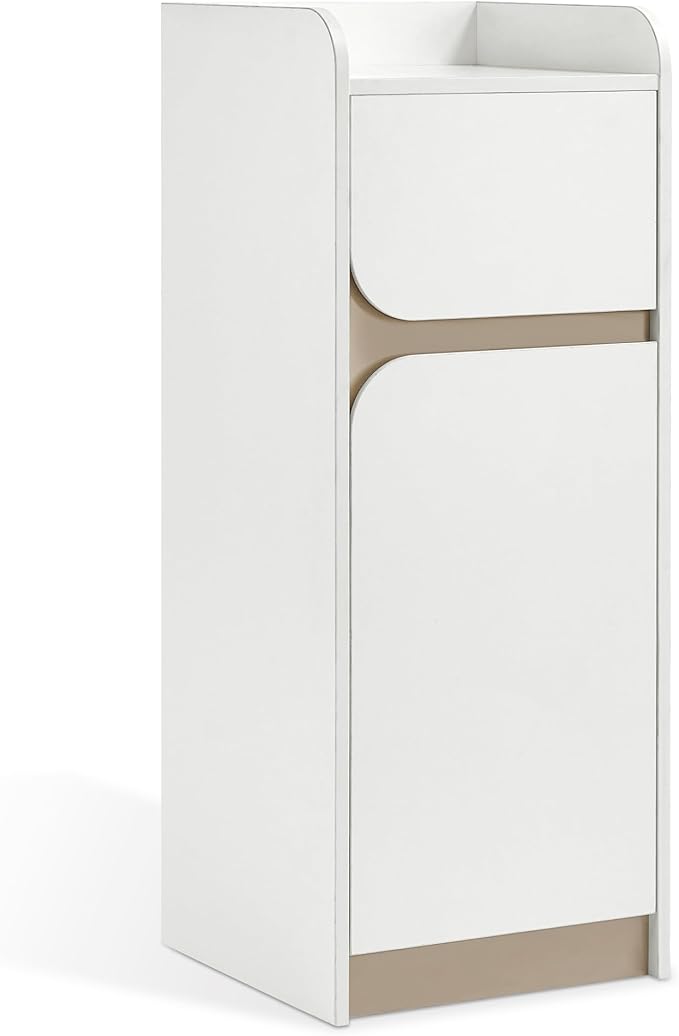 BarberPub Salon Spa Storage Cabinet, Barber Hair Stylist Station with 1 Drawer and 1 Cabinet, Beauty Salon Organizers 40” Tall DC2022 (White&Beige)