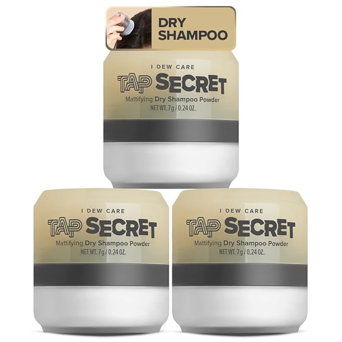 I DEW CARE Biotin Clarifying Dry Shampoo - Tap Secret Original Trio Set | Strengthening & Volumizing, Powder Type, Refillable, Non-aerosol, Brunette, Korean Ginseng, Stocking Stuffers, 0.26 Oz * 3ea