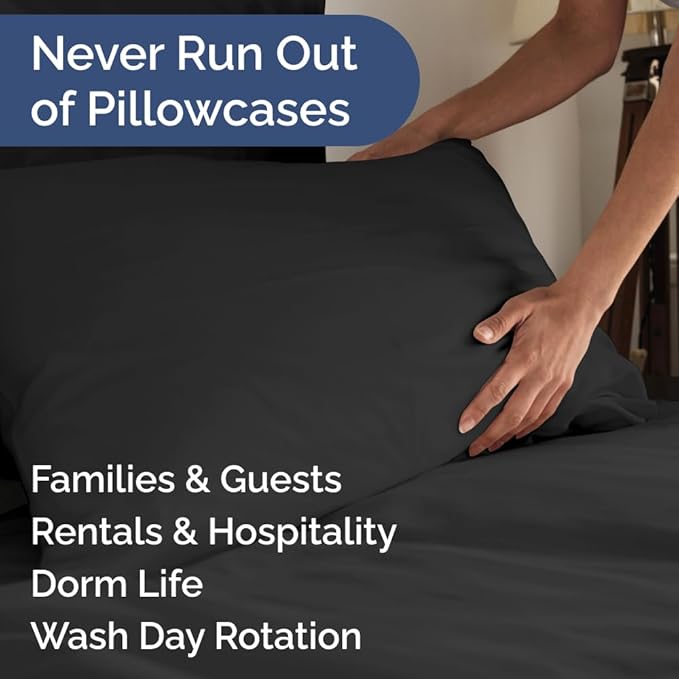 King Pillow Cases Set of 6 - Ultra Soft Hotel Quality Pillowcase Covers - Comfy & Wrinkle Free - Shrink, Stain and Fade Resistant - Easy-Care, Machine Washable Pillow Protectors - 6 Piece Set - Black