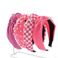 4Pack Knotted Headband for Women Checkered Flower Printed Headbands Top Knot Non Slip Beaded Headband Set Solid Color Wide Knotted Head Bands for Women's Hair (Hotpi-n-k)