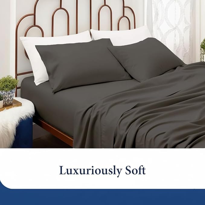 SKY BEDDINGS Queen Pillowcase Set of 2 - Soft Brushed Microfiber Pillow Cases with Envelope Clouser - Wrinkle-Free, Fade-Resistant Pillow Covers - 20 x 30 Inches, Dark Grey