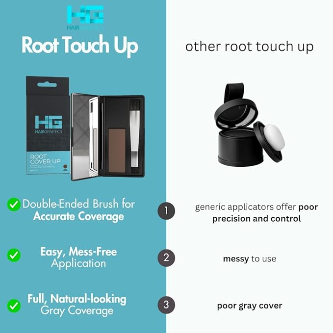 Hair Genetics Root Touch Up Hair Color Root Cover Up with Double-Ended Brush for Hair Color for Gray Hair Coverage - Portable Hair Powder Solution for Quick Gray Coverage (Medium Brown, 6g)