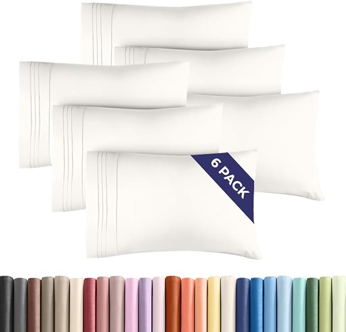King Pillow Cases Set of 6 - Ultra Soft Hotel Quality Pillowcase Covers - Comfy, Cozy & Wrinkle Free - Shrink, Stain & Fade Resistant - Machine Washable Pillow Protectors - 6 Piece Set - Antique White