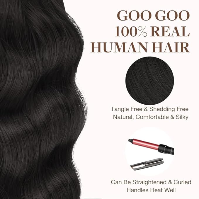 GOO GOO Tape in Hair Extensions Human Hair, 1B Natural black, 14inch 100g 40pcs, Skin Weft Seamless Invisible, Silky Straight with Thick Ends, Remy Human Hair