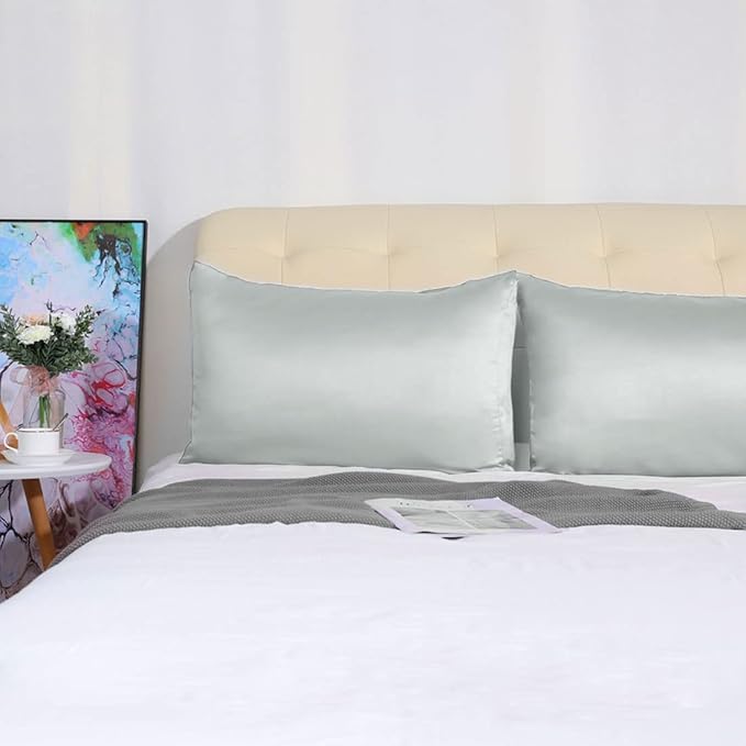 uxcell 2 Pack Silk Satin Pillowcase for Hair and Skin, Cool, Silky, Soft Breathable Pillow Cases Travel Size 14x20 Inch Sateen Pillowcase Light Gray with Envelope Closure