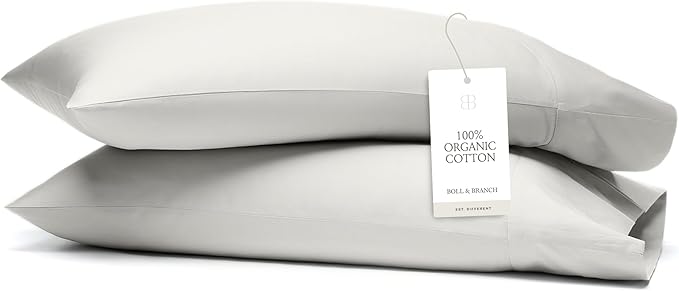 Boll & Branch Signature Hemmed Pillowcase Set - Standard, Mist - Luxury 100% Organic Cotton - Buttery Soft and Breathable - Softer with Every Wash - 2 Pillowcases Included
