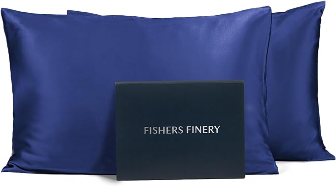 Fishers Finery 25mm 100% Pure Mulberry Silk Pillowcase (Navy Queen 2 Pack)