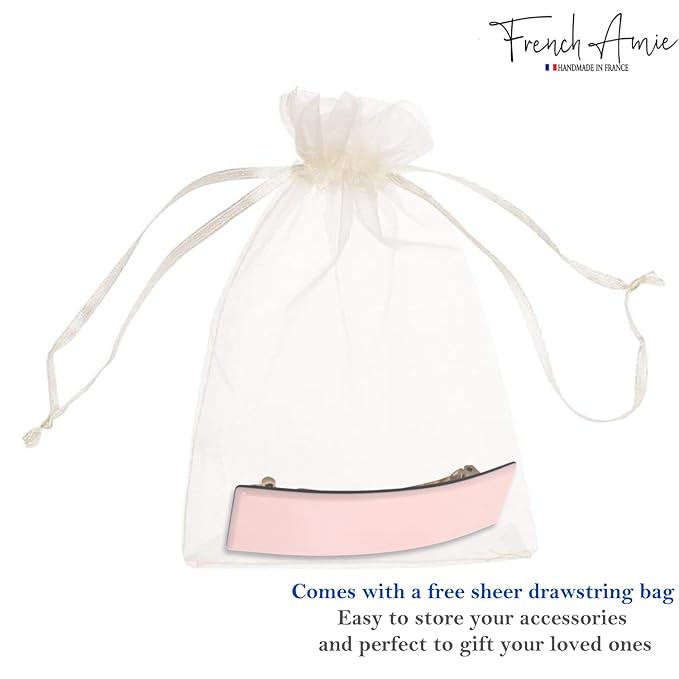 French Amie Fine 1" Wide Rectangular Celluloid Handmade Blush Pink Automatic Hair Barrettes for Women French Hair Clips