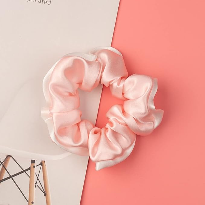 Silmer Silk Scrunchies for Hair Bicolor Hair Tie 100% Mulberry 3 Pack(Pink, Peacock Blue, Apricot)