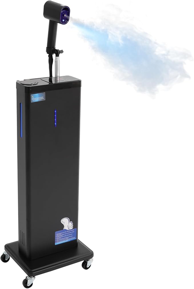 Nano Mist Hair Steamer, 9 Settings Adjustable Hair Salon Steamer, Professional Nano Mist Salon Hair Processor with 360°Swivel Wheels, 1300W Nanoscale Spray for Hair Care Hair Repair (Black)