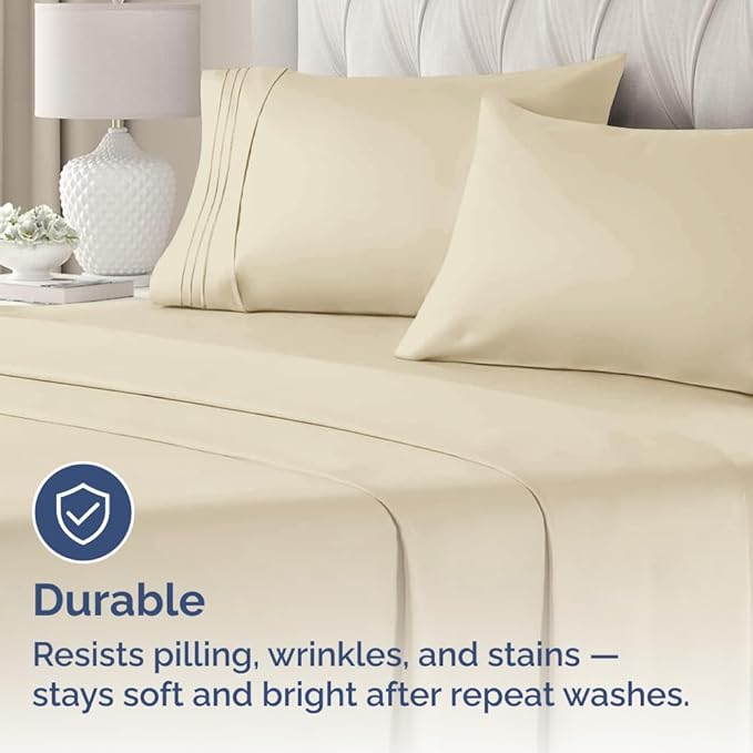 Queen Pillow Cases Set of 4 - Ultra Soft Hotel Quality Pillowcase Covers - Comfy, Cozy & Wrinkle Free - Shrinkage, Stain and Fade Resistant - Machine Washable Pillow Protectors - 4 Piece Set - Cream