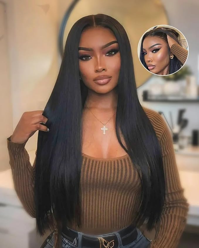 Lemoda 13x6 Full Lace Frontal Wig 180% Density Straight Lace Front Wigs Human Hair HD Transparent Lace Glueless Wig Pre Plucked 15A Brazilian Virgin Human Hair Wigs for Women 22 Inch