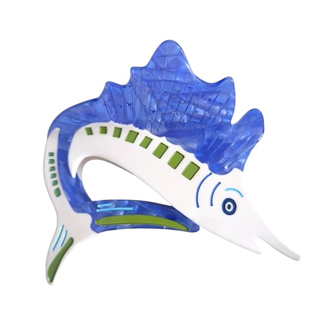 Novelty Sailfish Hair Clips,Cute Acetate Hair Clip,Big Claw Clips for Women,Blue