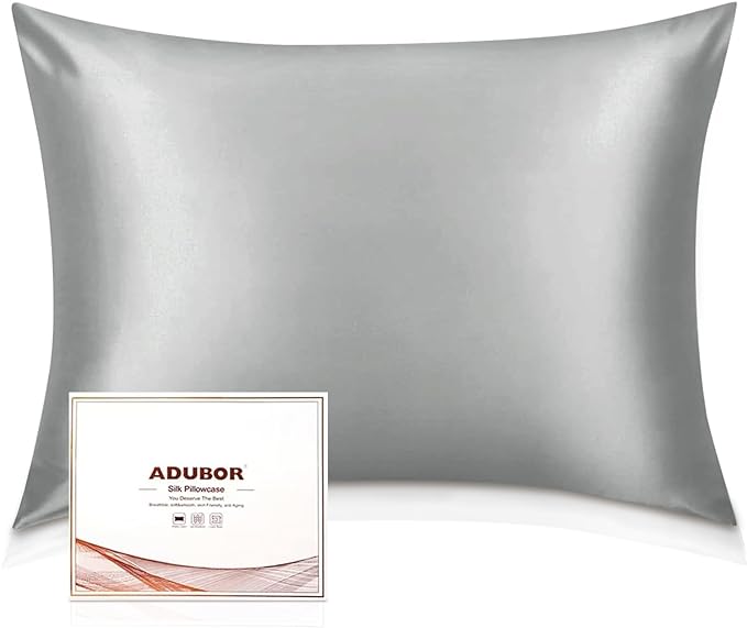 Adubor Silk Pillowcase for Hair and Skin with Hidden Zipper, Both Sides 23 Momme Silk Pillow Case, Queen Size 20×30 inches, Dark Grey, 2PCS