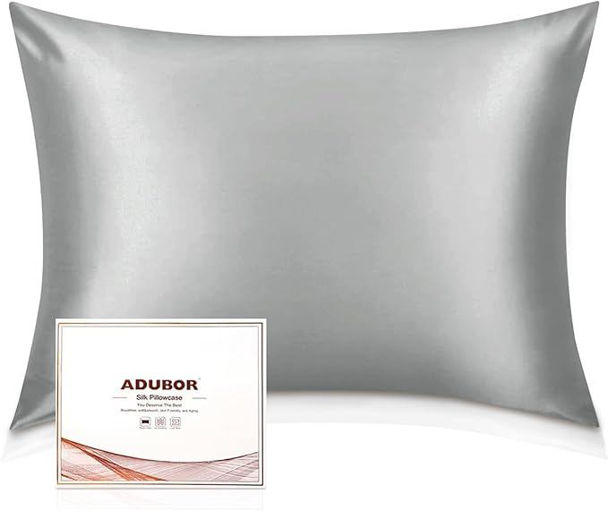 Adubor Silk Pillowcase for Hair and Skin with Hidden Zipper, Both Sides 23 Momme Silk Pillow Case, Standard Size 20×26 inches, Dark Grey, 2PCS
