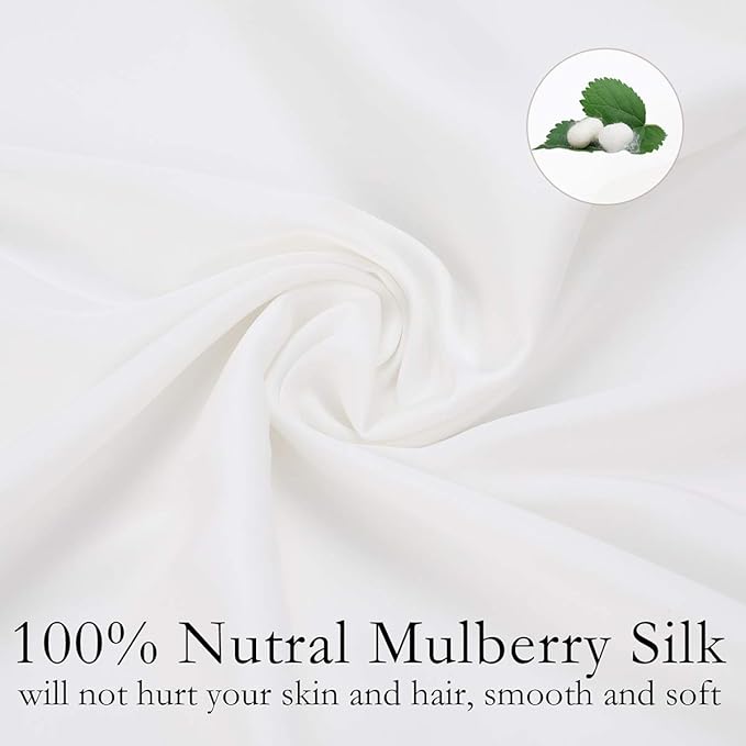 Silk Pillowcase for Hair and Skin 2 Pack 100% Mulberry Silk Bed Pillowcase Hypoallergenic Soft Breathable Both Sides Silk Pillow Case with Hidden Zipper, Standard Size Pillow Cases (White)