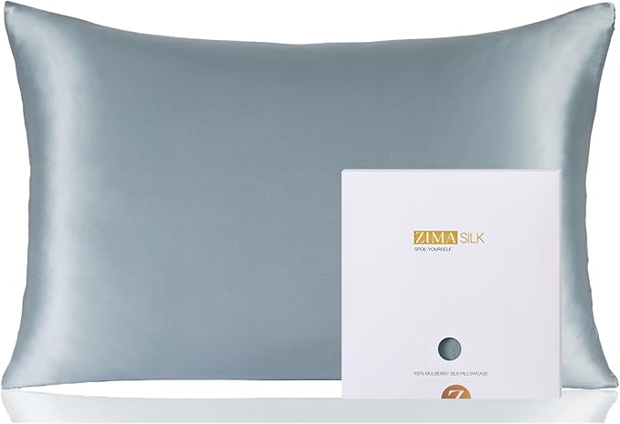 ZIMASILK 100% Pure Mulberry Silk Pillowcase for Hair and Skin Health,Soft and Smooth,Both Sides Premium Grade 6A Silk,600 Thread Count,with Hidden Zipper,1pc (Queen 20''x30'',Dusty Blue)