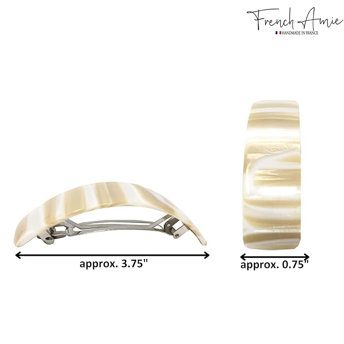 French Amie Ivory Handmade Curved Strong Grip Celluloid Automatic Volume Hair Clip Barrette (Ivory)